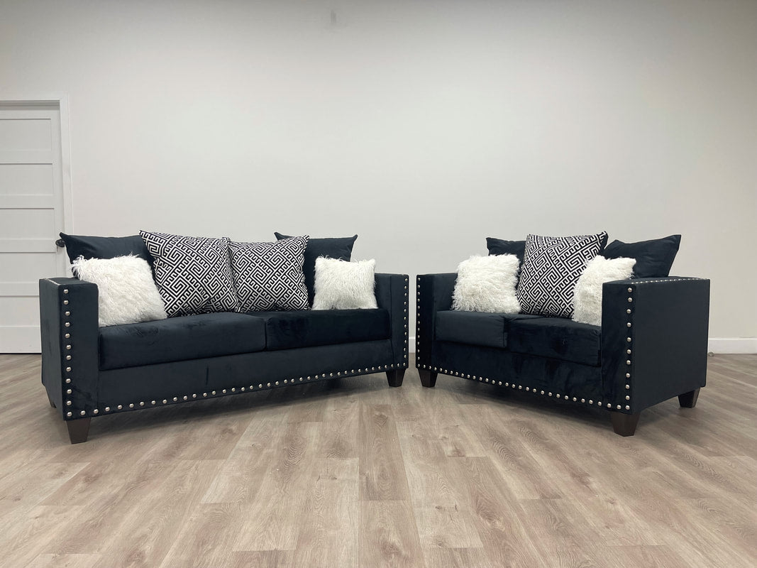 Black Velvet Sofa & Loveseat Set