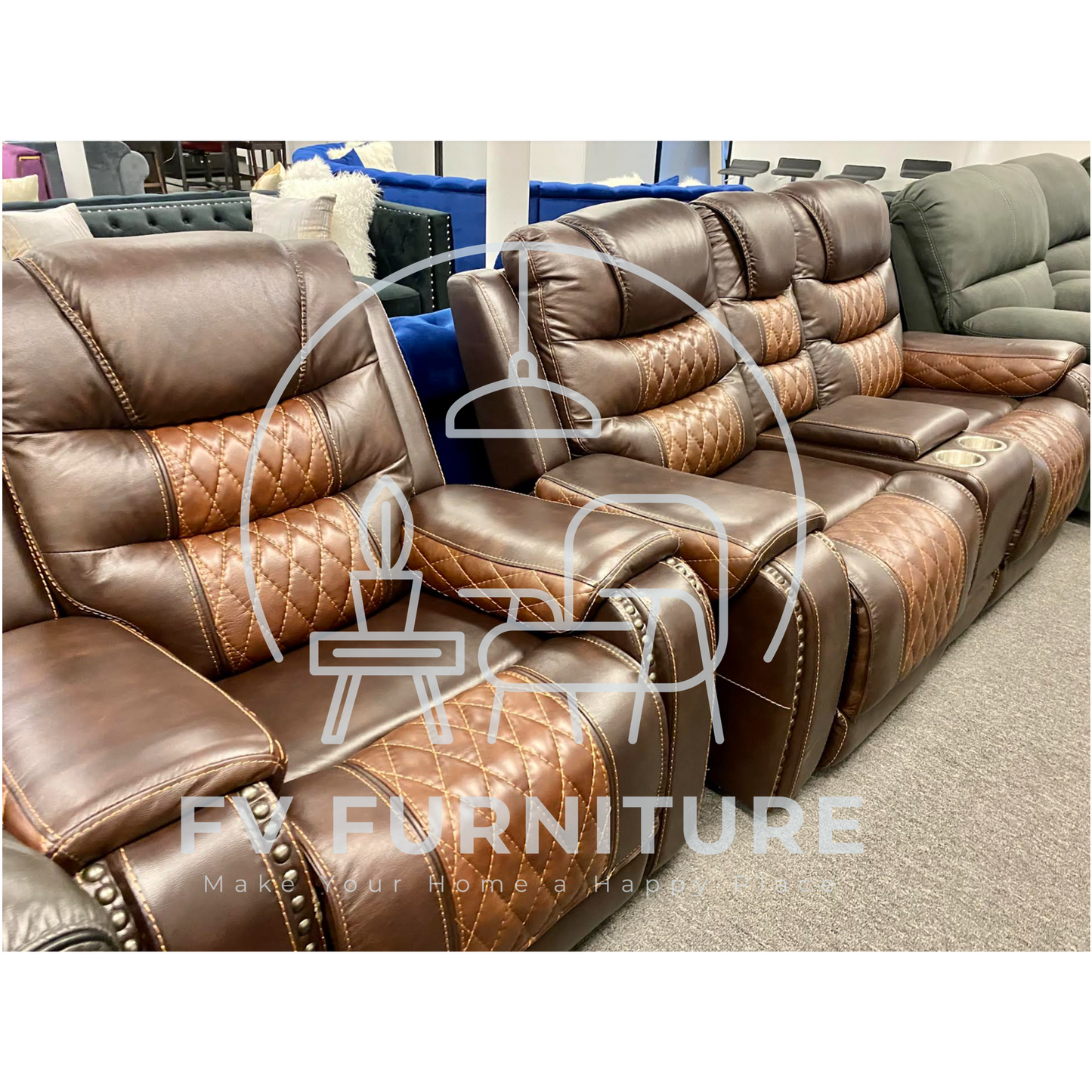 3pcs Glendale Brown Top Grain Leather Power Reclining Sofa Set