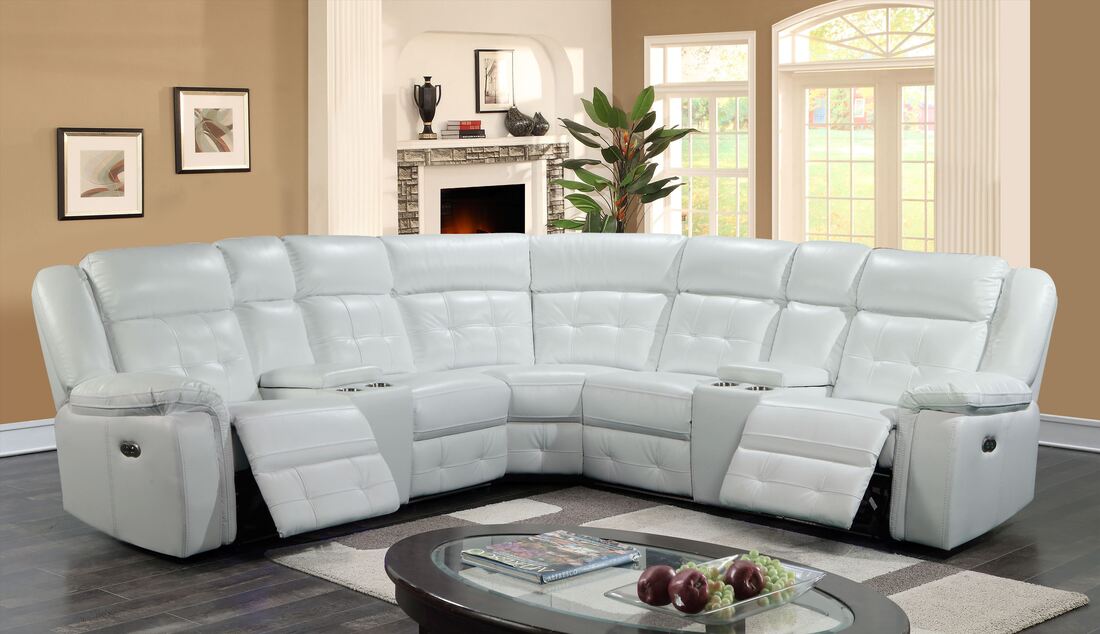 Amazon White Power Leather Reclining Sectional