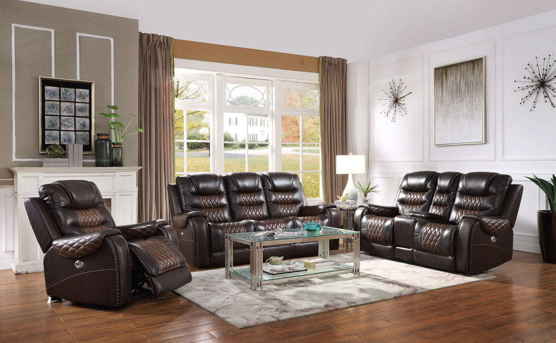 3pcs Glendale Brown Top Grain Leather Power Reclining Sofa Set