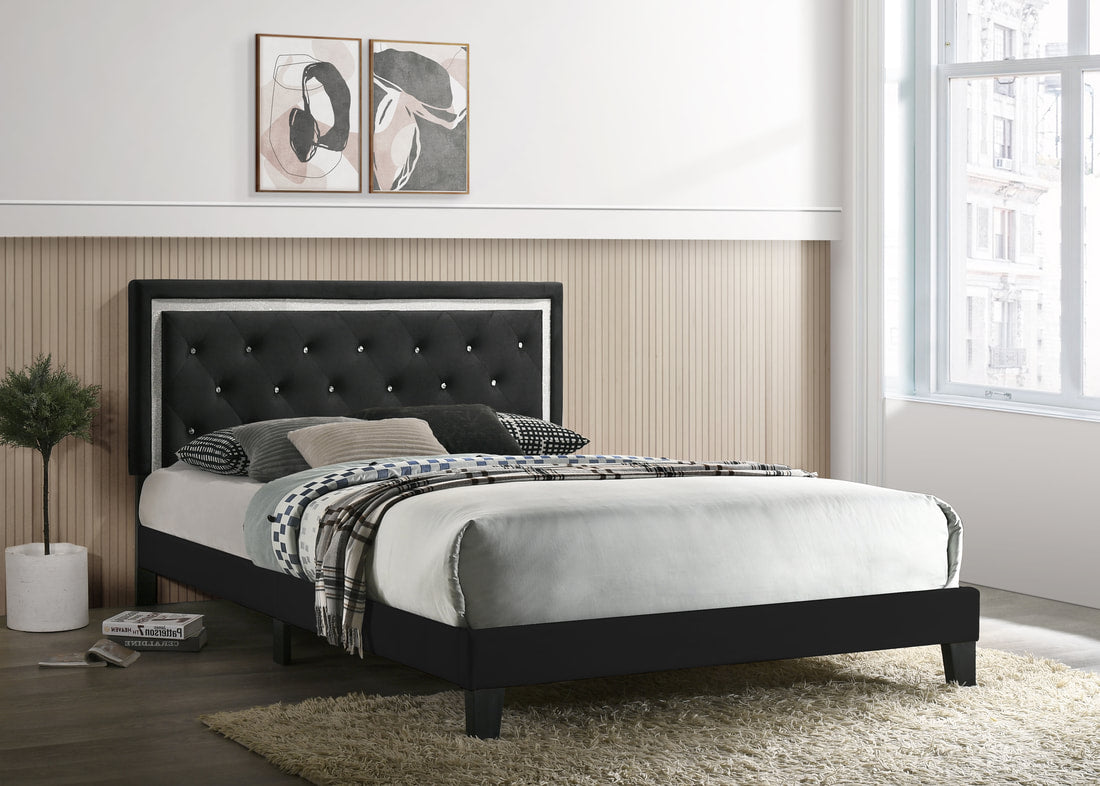 Black Diamond Velvet Platform Bed Frame